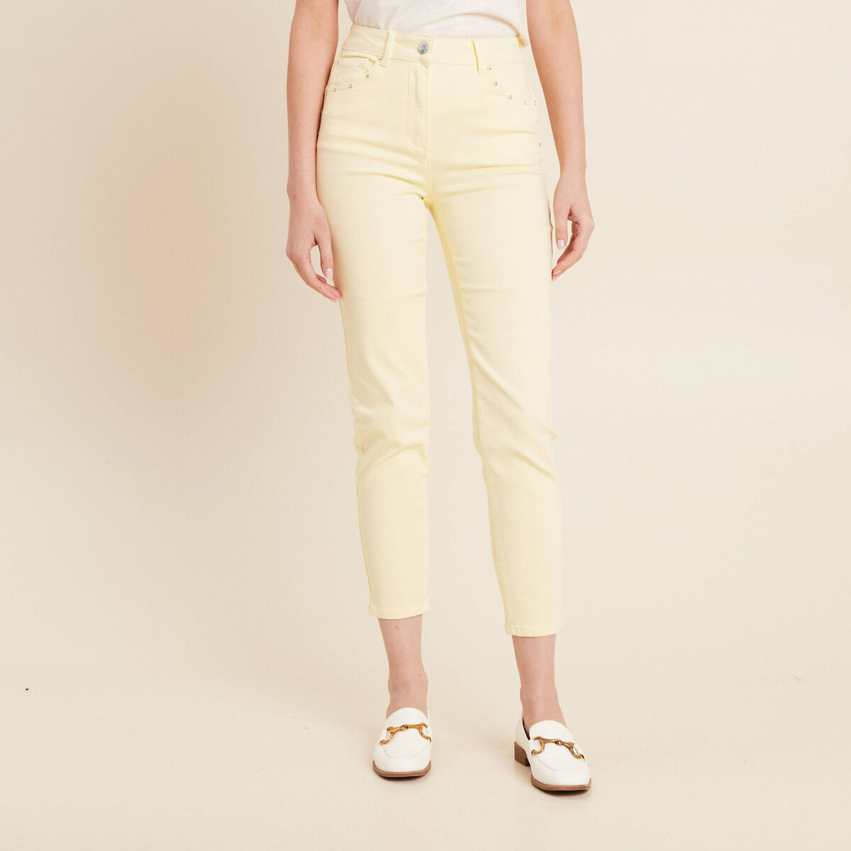 Pantalon ajusté 7/8ème jaune clair femme