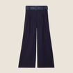 Pantalon large ceinturé bleu foncé femme