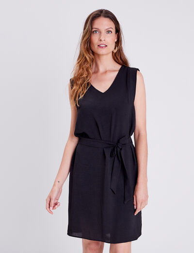 Robe droite ceintur&eacute;e noir femme