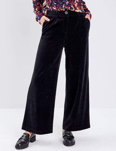 Pantalon large velours noir femme