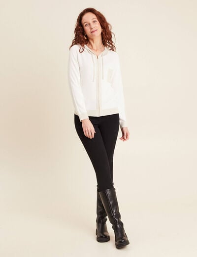 Sweat &agrave; capuche zipp&eacute; ecru femme