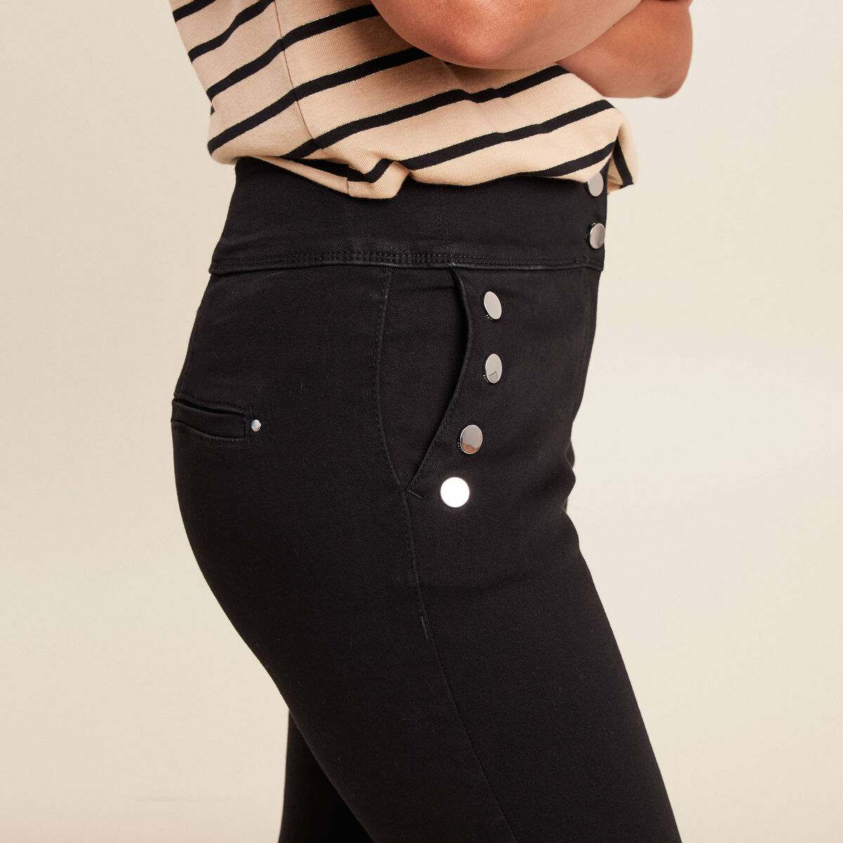 Pantalon coupe bootcut &agrave; pont noir femme