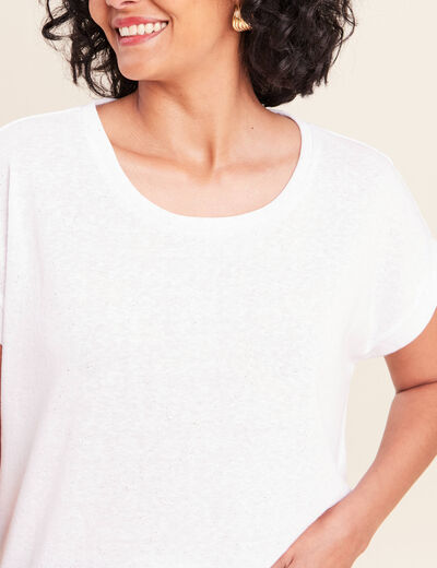 T-shirt &agrave; paillettes manches courtes blanc femme