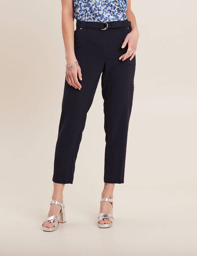 Pantalon flou ceinturé bleu foncé femme