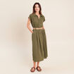 Robe patineuse 3/4 col chemise vert kaki femme