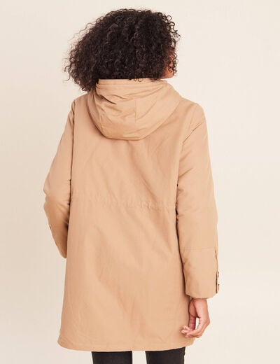 Parka &agrave; capuche taille ajustable taupe femme