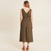 Robe midi &eacute;vas&eacute;e satin vert kaki femme