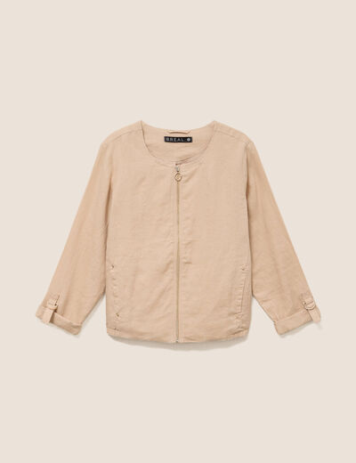 Veste bas resserr&eacute; aspect lin sable femme