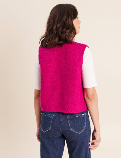 Gilet sans manches bouclette poches rose fushia femme
