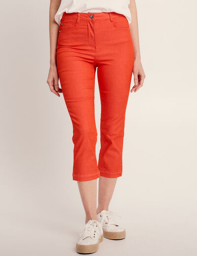 Pantacourt droit taille haute orange femme