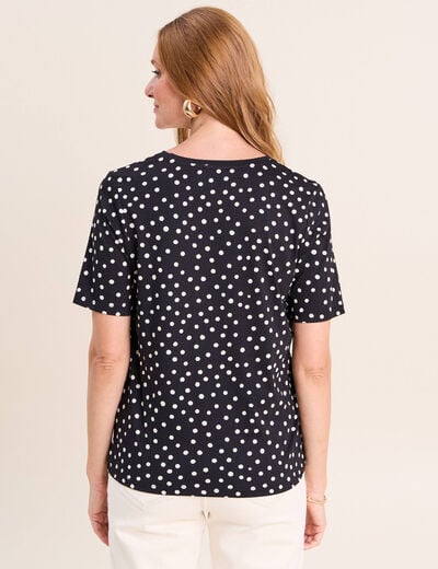 T-shirt droit col v manches courtes noir femme
