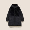 Manteau bi-mati&egrave;re cintr&eacute; mi-long noir femme