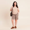 T-shirt col v manches courtes aspect lin sable femme