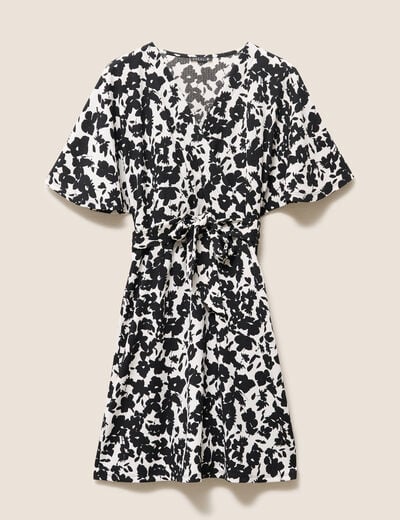 Robe courte &eacute;vas&eacute;e col v pliss&eacute;e noir femme