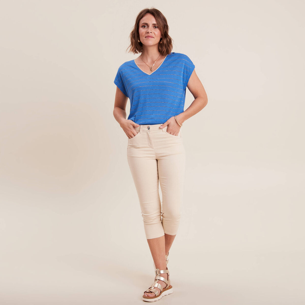 T-shirt manches courtes bleu femme