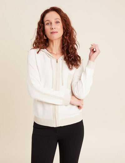 Sweat &agrave; capuche zipp&eacute; ecru femme