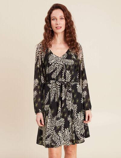 Robe évasée manches 3/4 noir femme