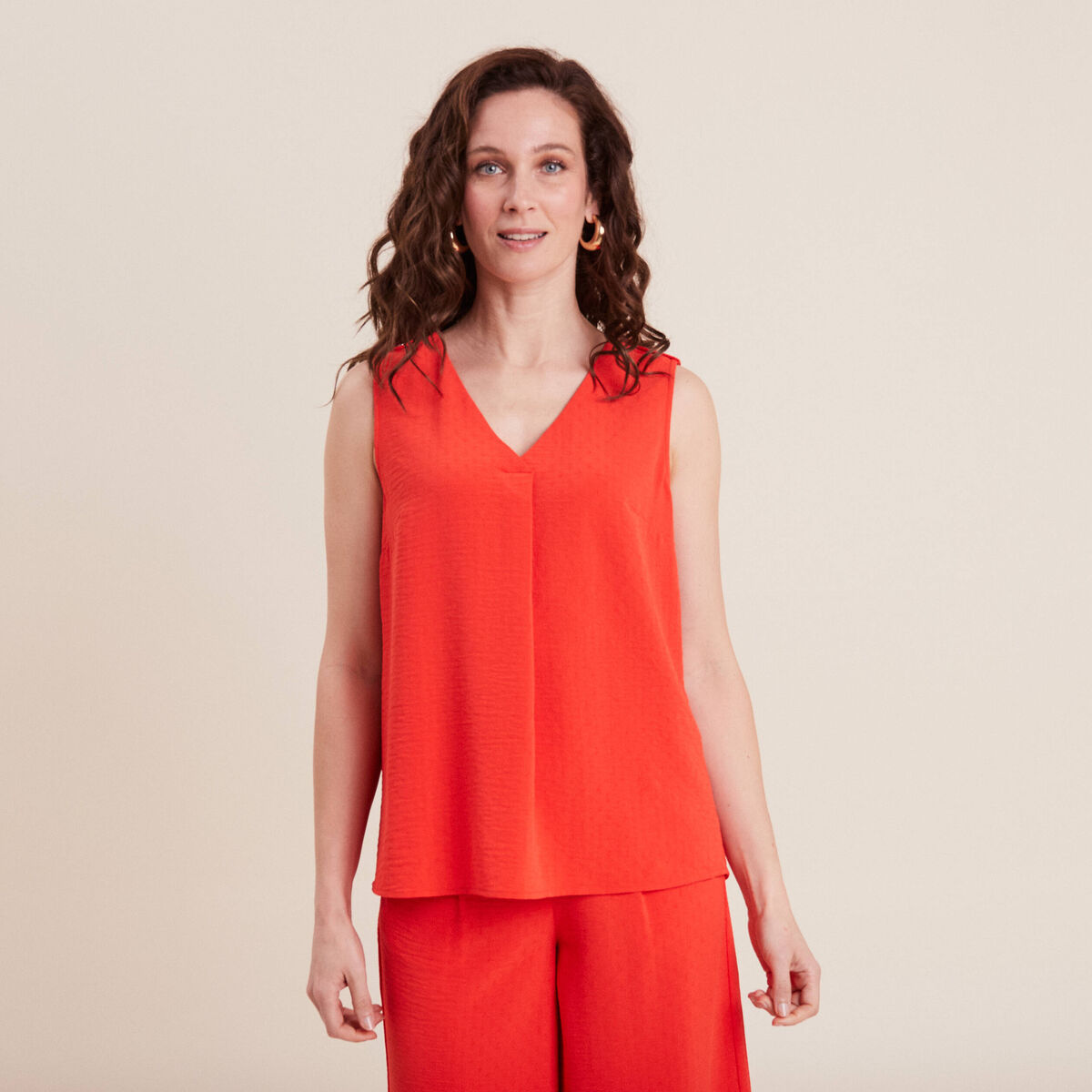 Blouse sans manches orange femme