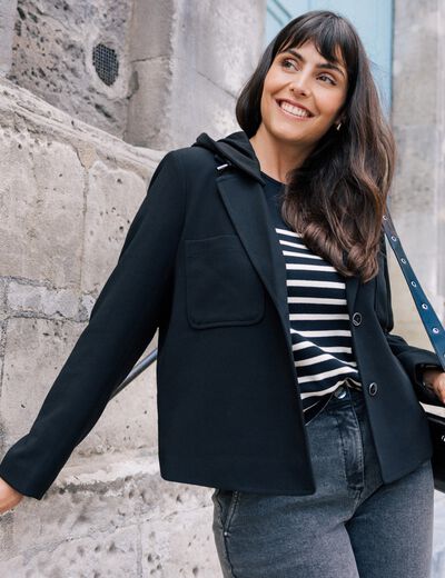 veste cintrée doublée avec capuche noir femme