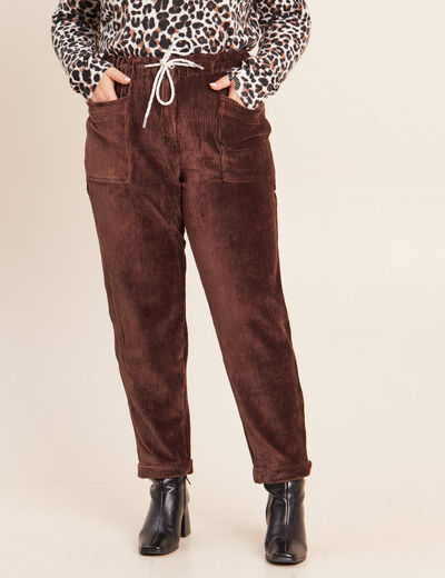 Pantalon coupe mom en velours marron femme