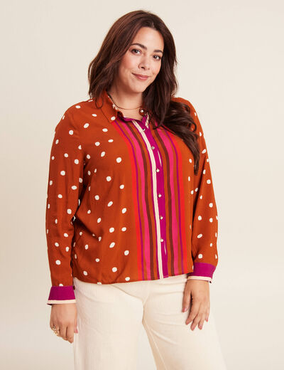 Chemise manches longues marron cognac femme