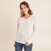 Pull manches longues col en V ecru femme