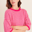 Pull droit col rond manches 3/4 rose femme