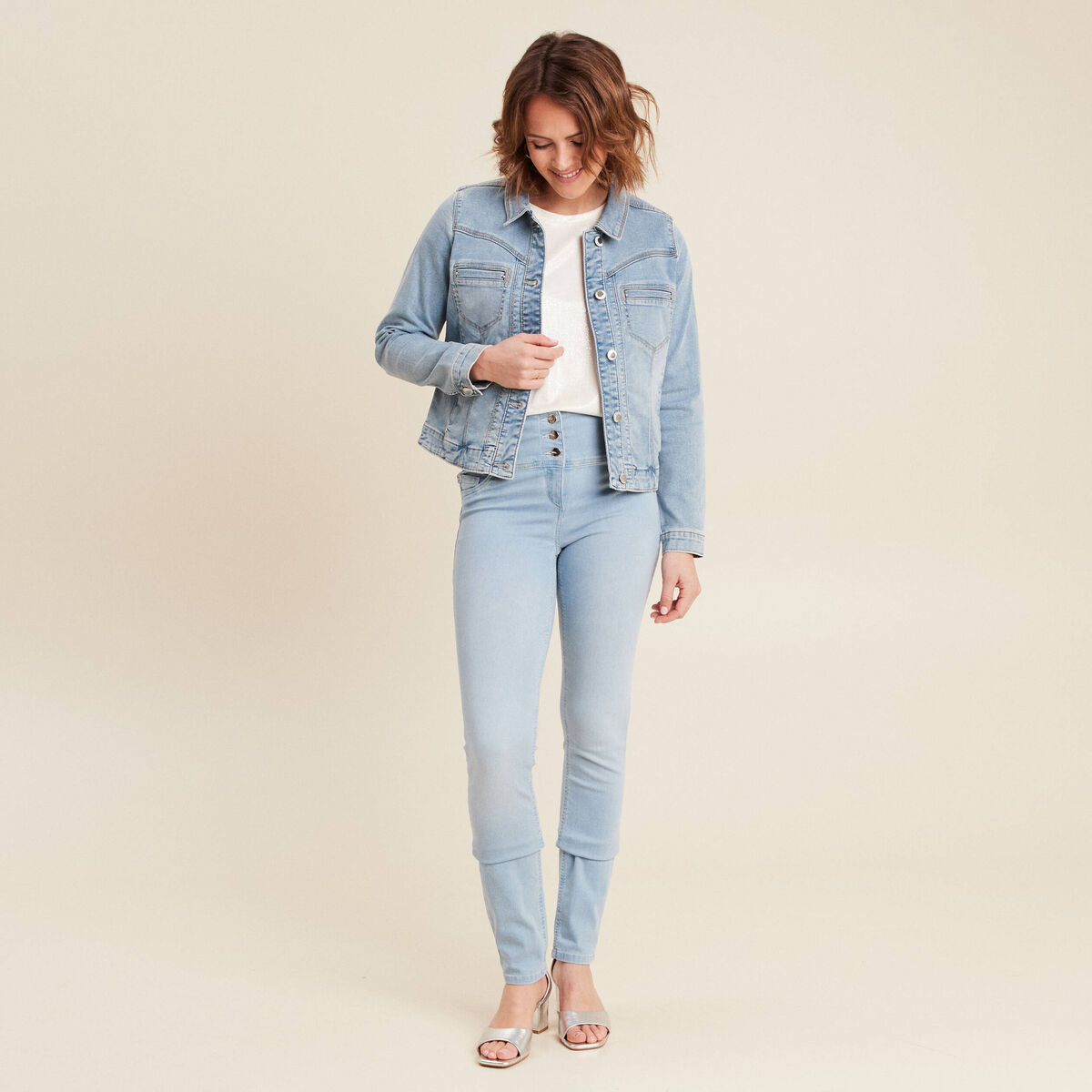 Blouson en jean denim baby bleu femme