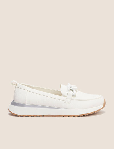 Mocassins détail chaîne blanc femme