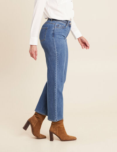 Jean large 7/8ème taille haute denim stone femme