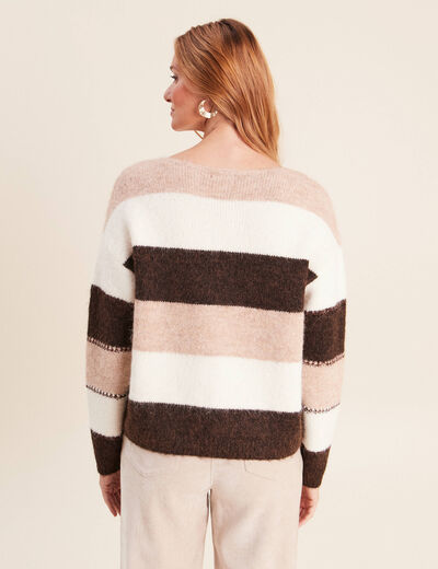 Pull col bateau marron femme