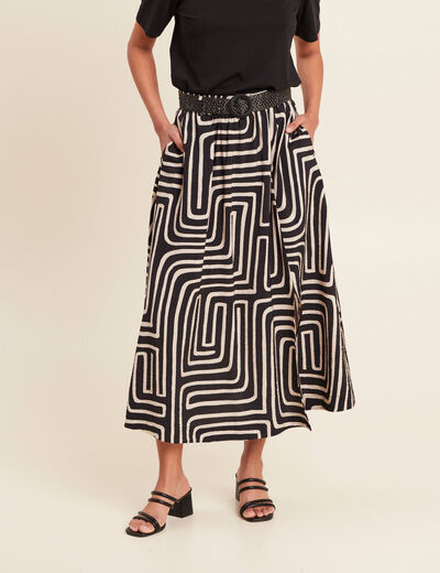 Jupe longue évasée fendue noir femme