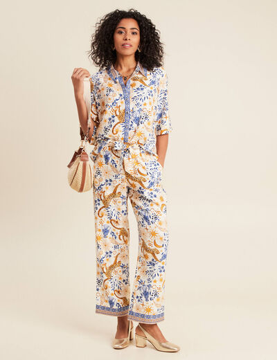 Chemise manches 3/4 bleu femme