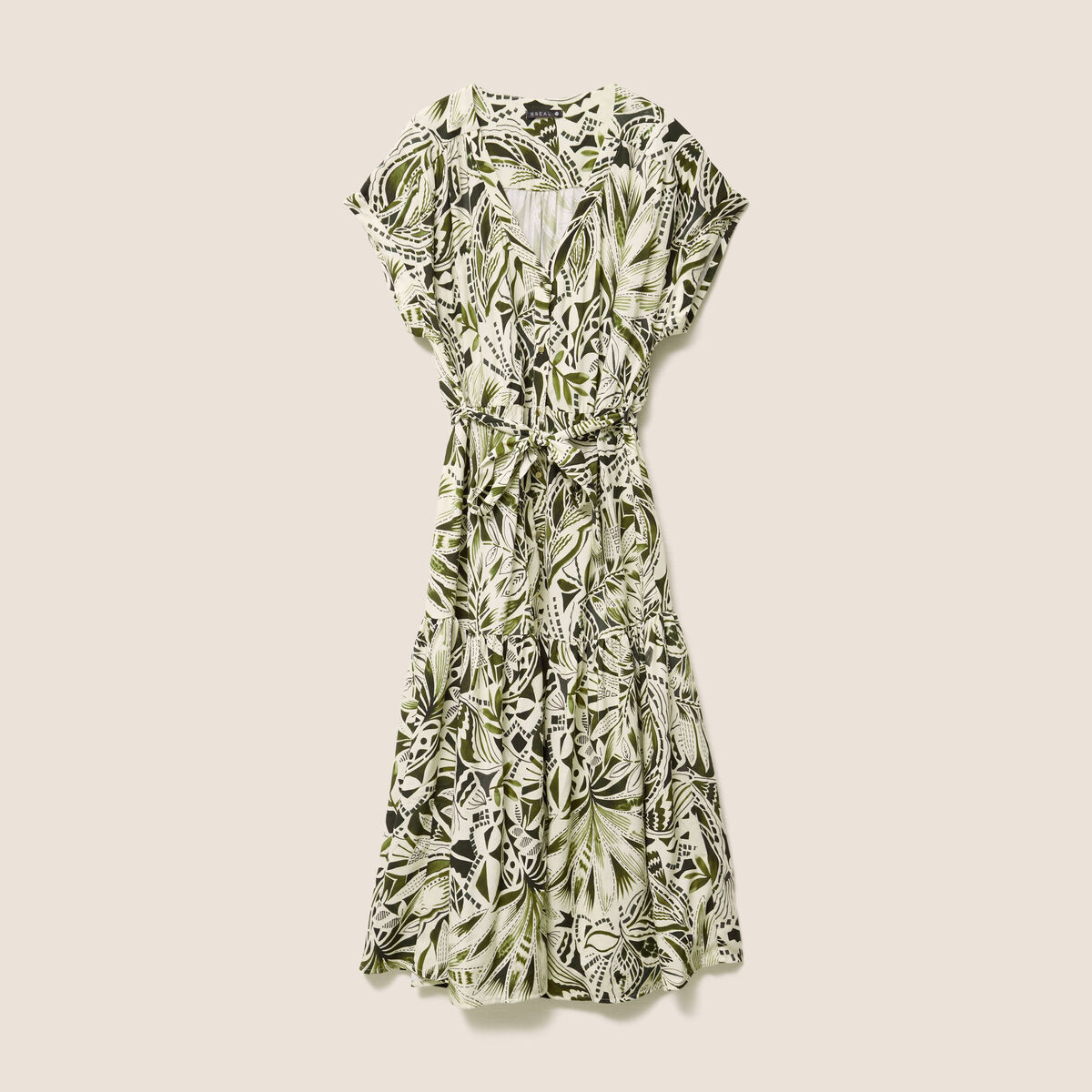 robe longue évasée col v manches courtes vert femme