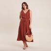 Robe midi évasée satin marron foncé femme