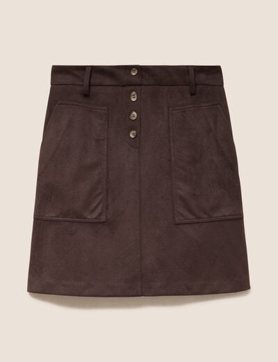 Jupe aspect daim marron fonc&eacute; femme
