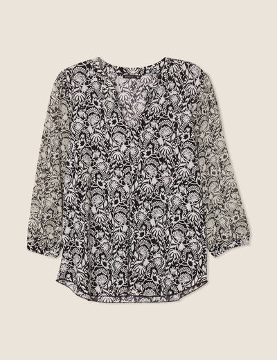 Blouse manches 3/4 noir femme