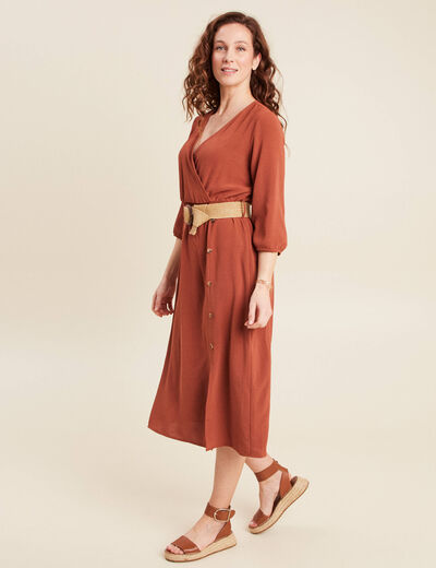 Robe droite ceinturée marron foncé femme