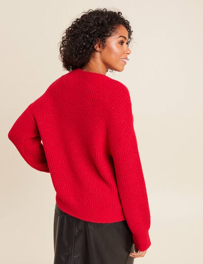 Pull col rond manches longues rouge femme