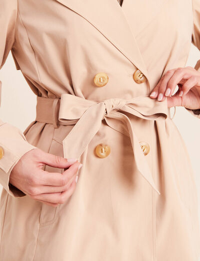 Trench cintr&eacute; court &agrave; capuche doubl&eacute; beige femme