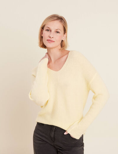 Pull manches longues jaune clair femme