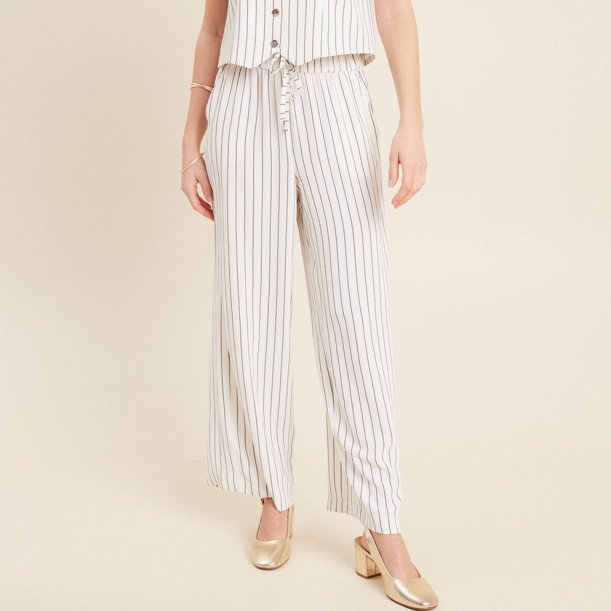 Pantalon large taille haute gris fonc&eacute; femme