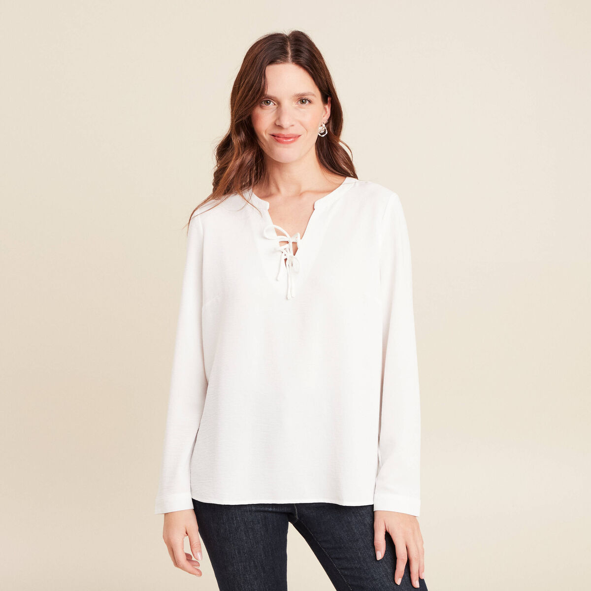 Blouse fluide n&oelig;uds manches longues ecru femme