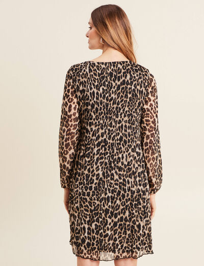 Robe évasée plissée creme femme