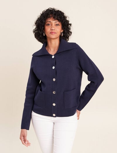 Veste r&eacute;versible en maille bleu femme