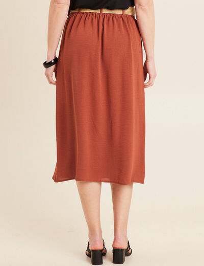 Jupe longue évasée ceinturée marron foncé femme