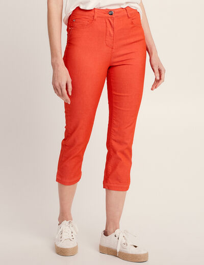 Pantacourt droit taille haute orange femme