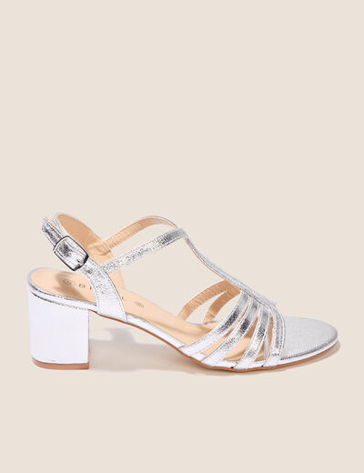 Sandales à talons métallisées couleur argent femme