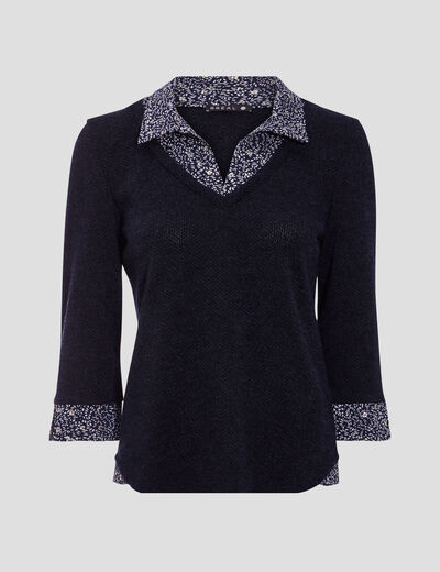 T-shirt manches 3/4 bleu femme