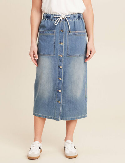 Jupe longue droite en jean denim double stone femme